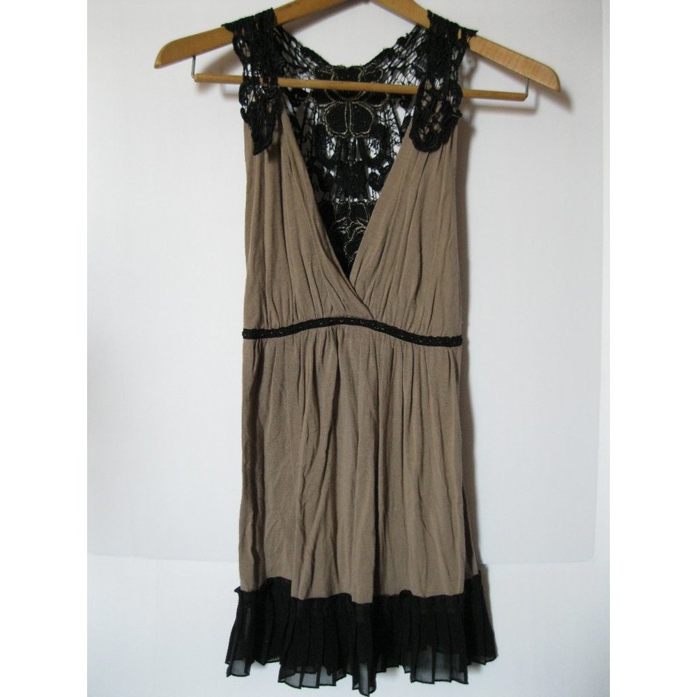 Charlotte Russe Black and Tan Lace-Backed Tank Top